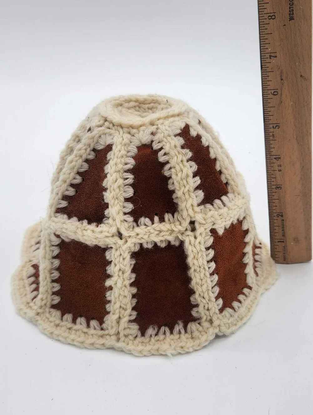 Vintage Handmade Suede Leather Crochet Boho Hippie Festival Skull Cap Hat Adult